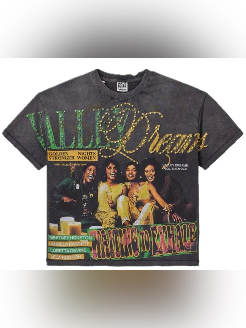 Vale faded Black Short-Sleeve Waiting to Exhale Tee with Yellow & Green gems